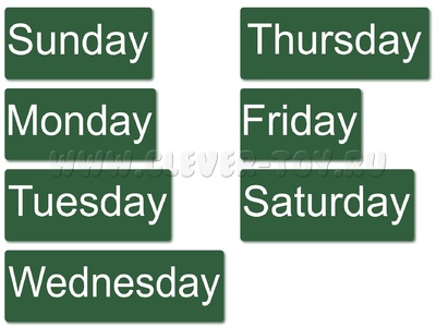 Набор магнитных карточек на английском языке "Дни недели" (фон зелёный)